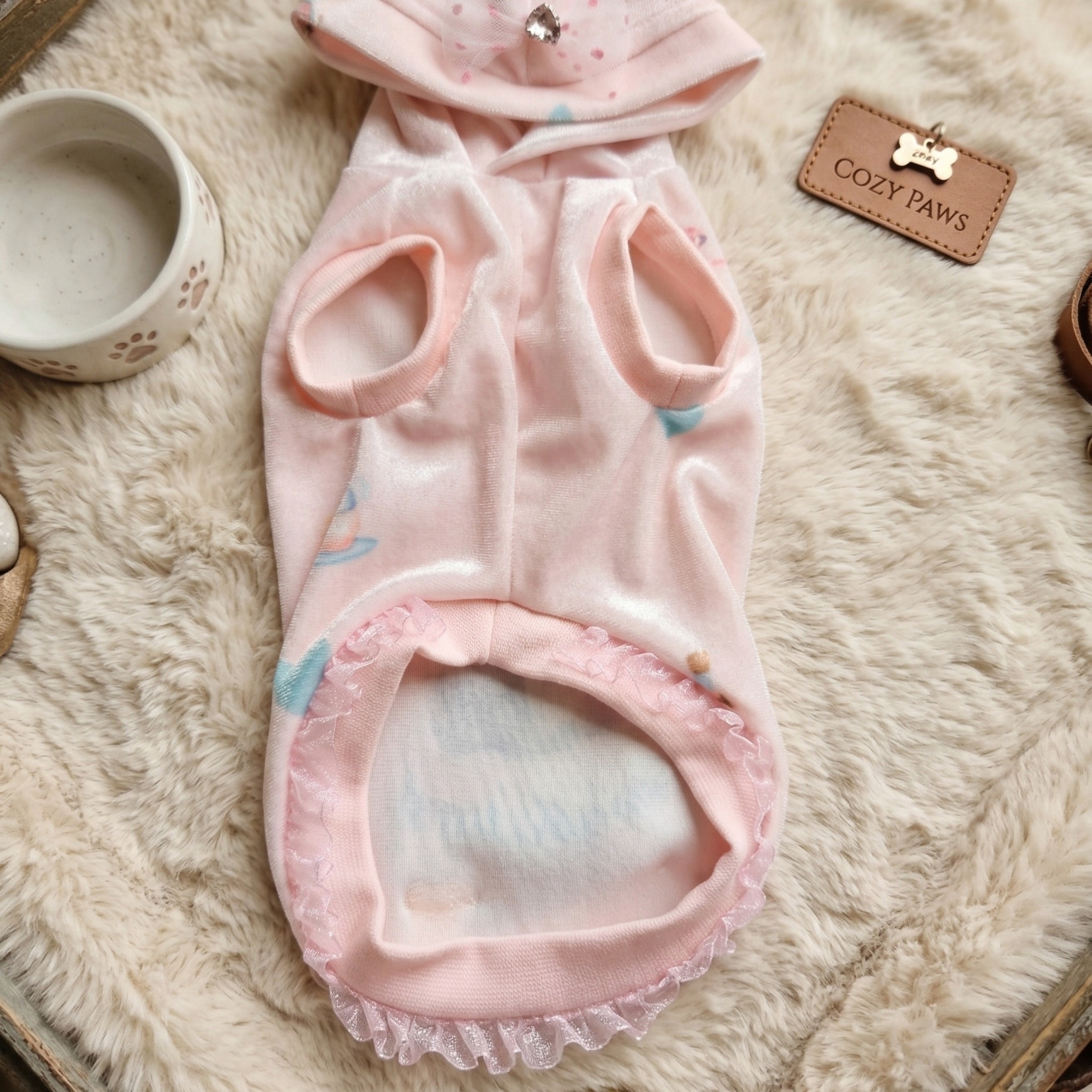 Alice in Wonderland Pale Pink Sweatshirt - Ciniglia Vellutata con Rouche Pizzo e Fiocco Cuoricino